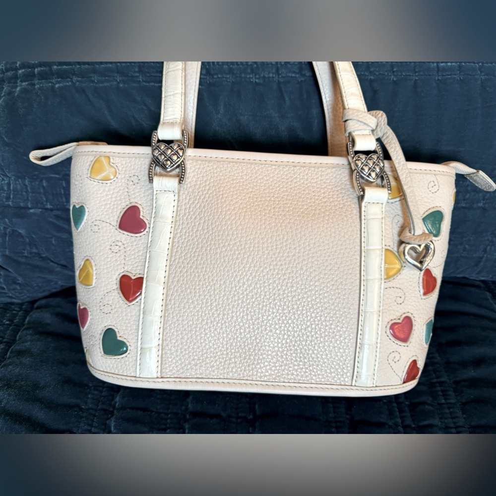 EUC Brighton Ivory Fresca Colorful Hearts Pebbled Leather Shoulder Bag